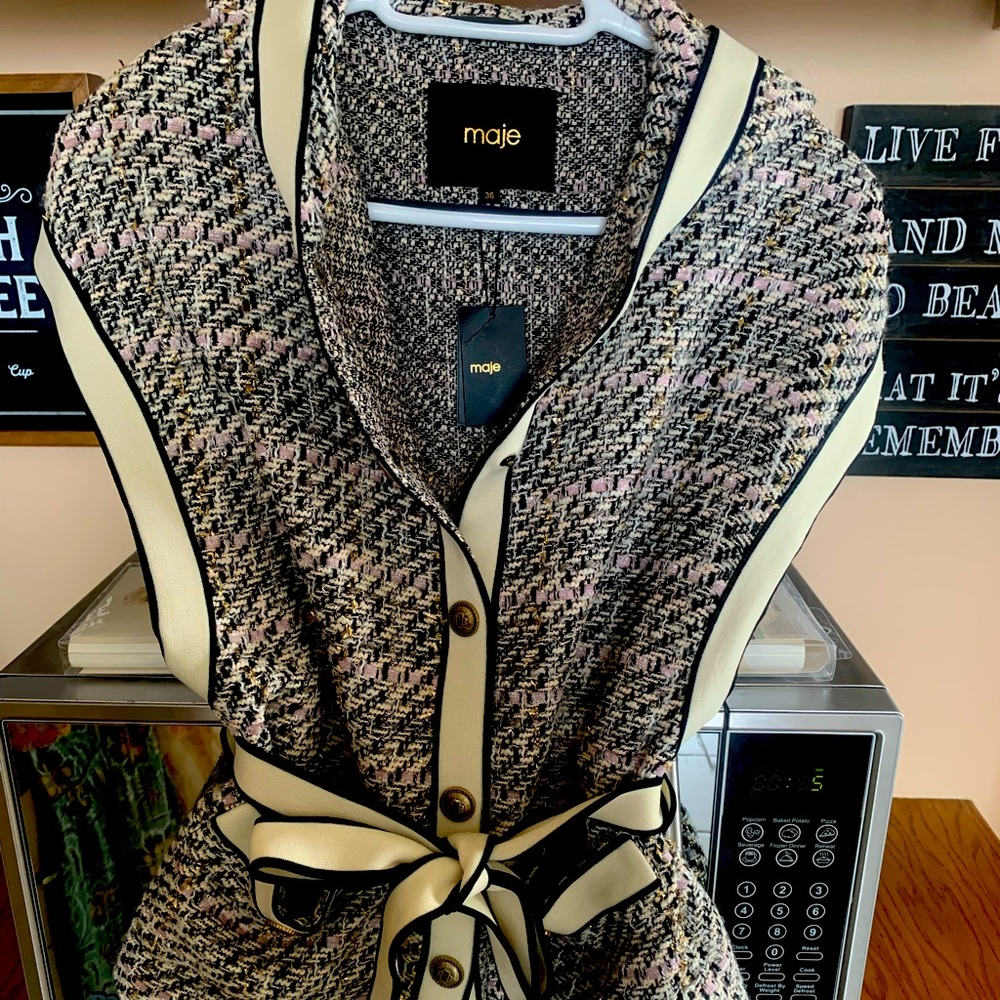 Maje Belted Fancy Knit Cardigan